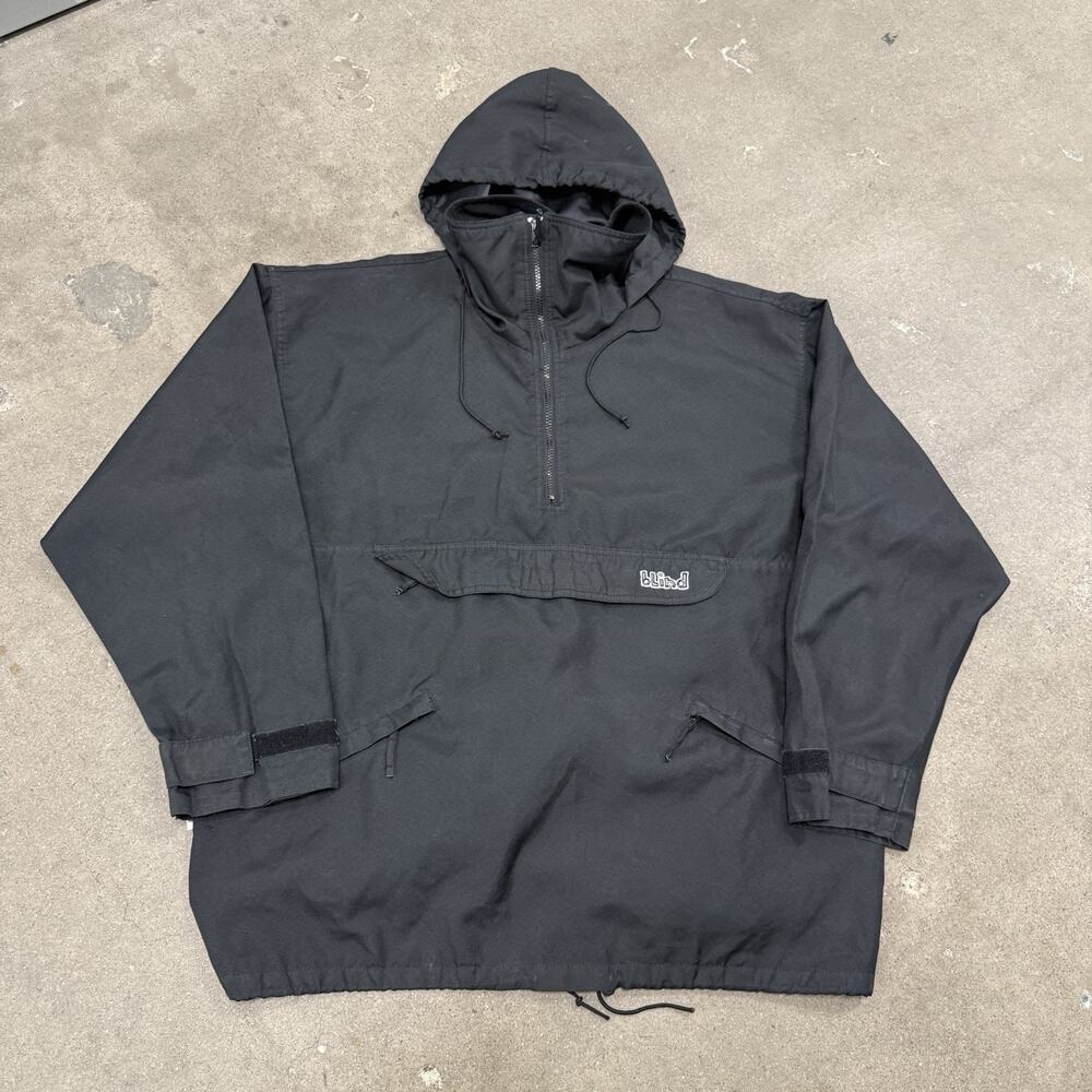 VINTAGE 90s RARE BLIND SKATEBOARDS ANORAK HOODED WINDBREAKER SNOW JACKET BLACK L